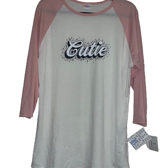 LuLaRoe Women’s XL Randy White & Pink Baseball Tee Raglan Mid-Length Sleeves - Picture 7 of 15